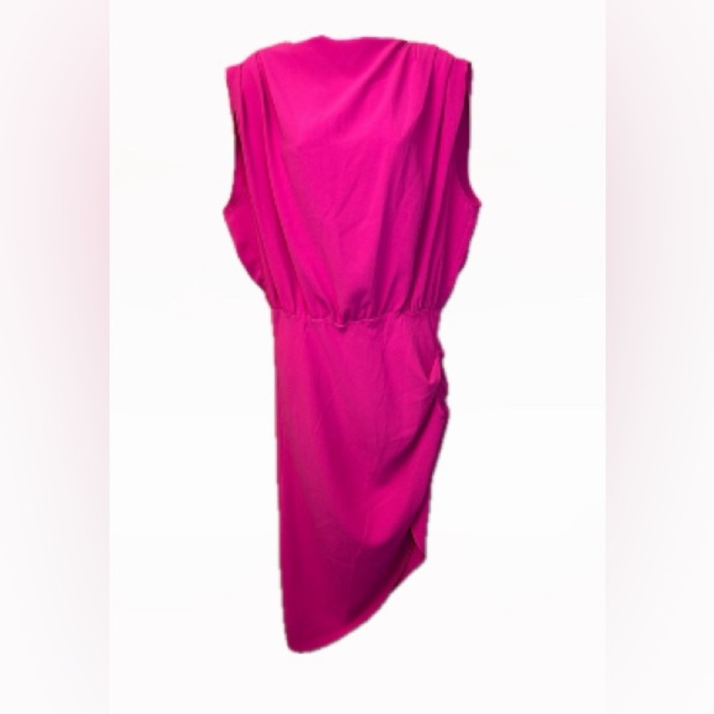 Sleeveless Hot Pink Draped Waist Dress